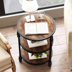 Table d'appoint ronde, table d'appoint à 3 niveaux pour salon avec étagère de rangement et table de chevet en bois industriel/table de nuit pour chambre