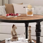 Table d'appoint ronde, table d'appoint à 3 niveaux pour salon avec étagère de rangement et table de chevet en bois industriel/table de nuit pour chambre
