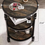 Table d'appoint ronde, table d'appoint à 3 niveaux pour salon avec étagère de rangement et table de chevet en bois industriel/table de nuit pour chambre