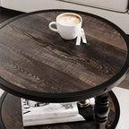 Table d'appoint ronde, table d'appoint à 3 niveaux pour salon avec étagère de rangement et table de chevet en bois industriel/table de nuit pour chambre
