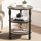 Table d'appoint ronde, table d'appoint à 3 niveaux pour salon avec étagère de rangement et table de chevet en bois industriel/table de nuit pour chambre