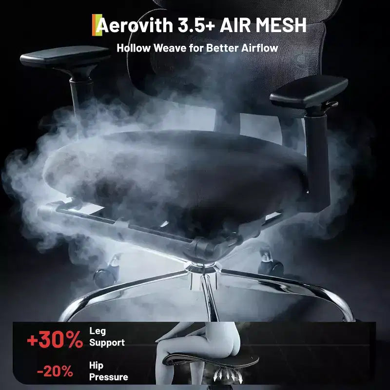 Chaise de Bureau Ergonomique en Maille, Chaise de Bureau à Dossier Haut et Support Lombaire Réglable 300lbs, Accoudoirs Relevables 4D, Siège d'Ordinateur Pivotant à Roulettes pour Longues Sessions de Travail