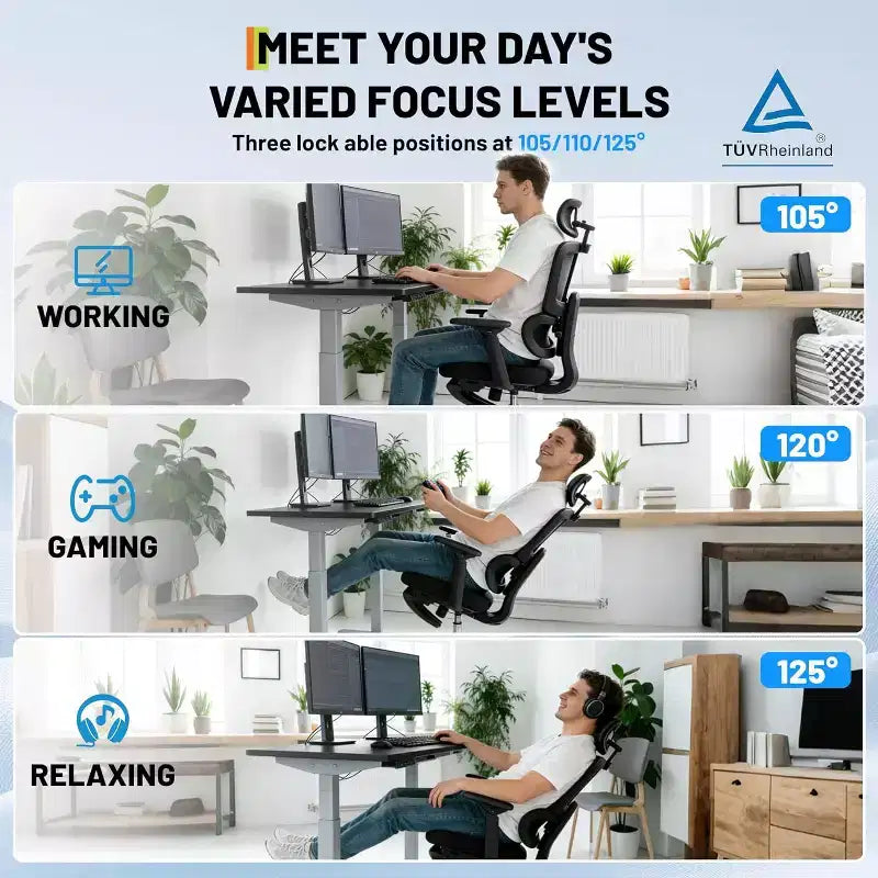 Chaise de Bureau Ergonomique en Maille, Chaise de Bureau à Dossier Haut et Support Lombaire Réglable 300lbs, Accoudoirs Relevables 4D, Siège d'Ordinateur Pivotant à Roulettes pour Longues Sessions de Travail