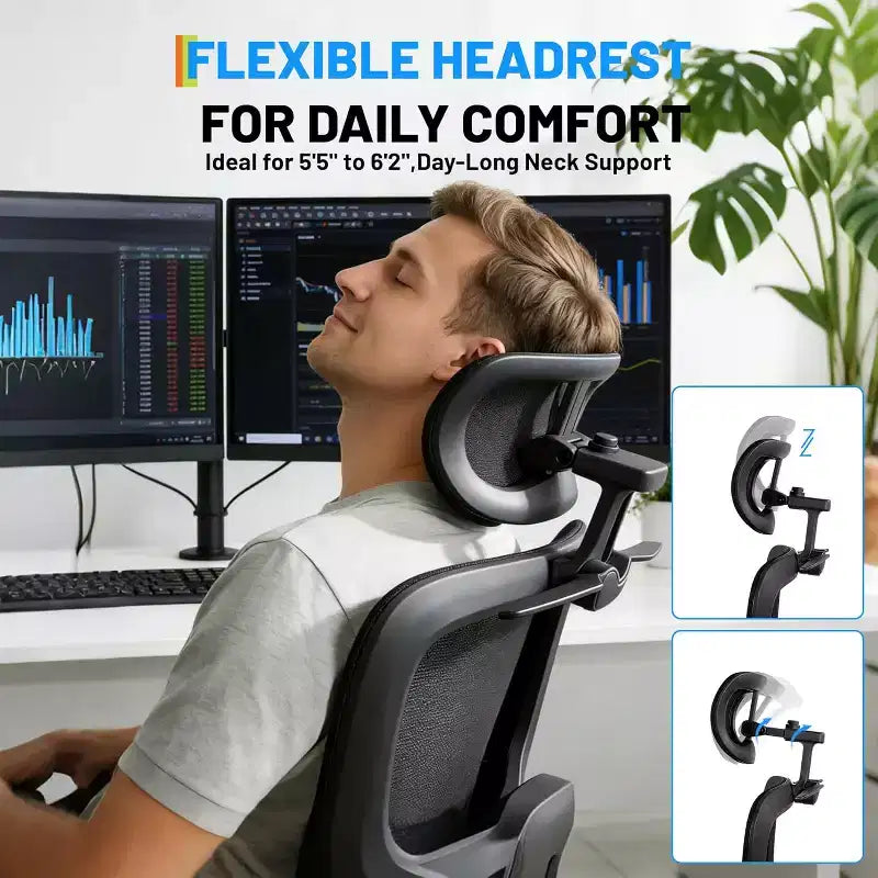 Chaise de Bureau Ergonomique en Maille, Chaise de Bureau à Dossier Haut et Support Lombaire Réglable 300lbs, Accoudoirs Relevables 4D, Siège d'Ordinateur Pivotant à Roulettes pour Longues Sessions de Travail