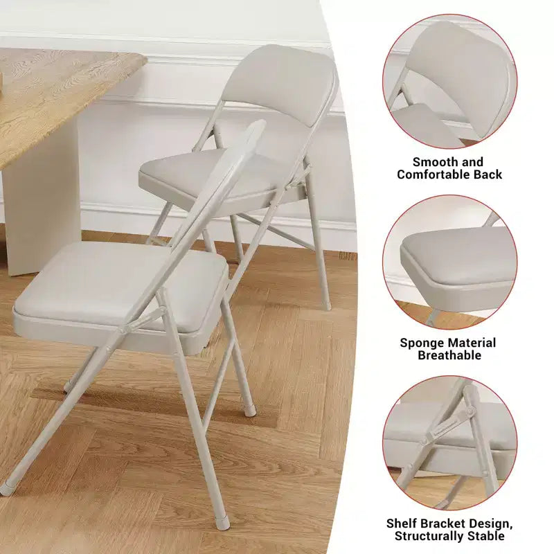 Chaises pliantes en métal avec dossier en PU, coussins rembourrés et cadre en acier, capacité de 159 kg pour utilisation intérieure/extérieure