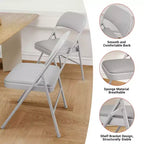 Chaises pliantes en métal avec dossier en PU, coussins rembourrés et cadre en acier, capacité de 159 kg pour utilisation intérieure/extérieure
