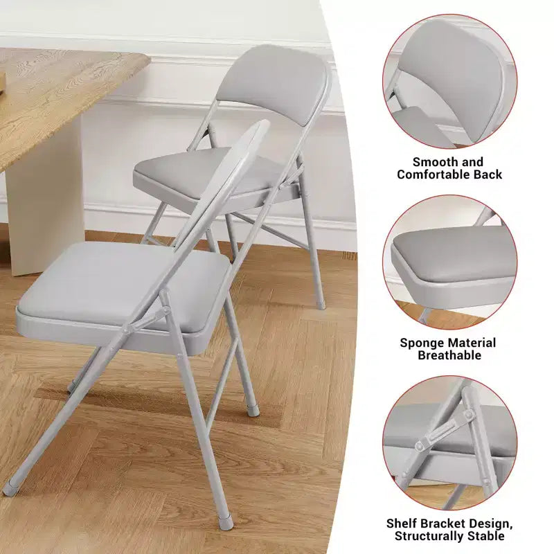 Chaises pliantes en métal avec dossier en PU, coussins rembourrés et cadre en acier, capacité de 159 kg pour utilisation intérieure/extérieure