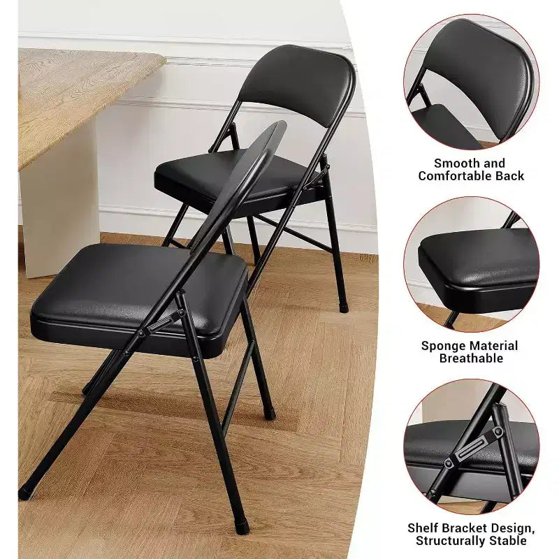 Chaises pliantes en métal avec dossier en PU, coussins rembourrés et cadre en acier, capacité de 159 kg pour utilisation intérieure/extérieure