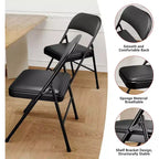 Chaises pliantes en métal avec dossier en PU, coussins rembourrés et cadre en acier, capacité de 159 kg pour utilisation intérieure/extérieure
