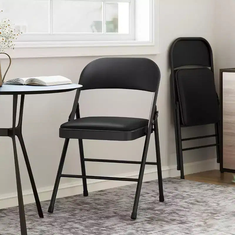 Chaises pliantes en métal avec dossier en PU, coussins rembourrés et cadre en acier, capacité de 159 kg pour utilisation intérieure/extérieure