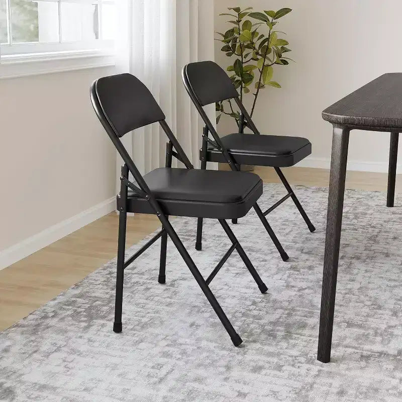 Chaises pliantes en métal avec dossier en PU, coussins rembourrés et cadre en acier, capacité de 159 kg pour utilisation intérieure/extérieure