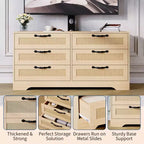 Meuble TV design moderne avec support pour téléviseurs de 32 à 85 pouces, commode en rotin à 6 tiroirs, rangement spacieux, console média