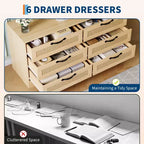 Meuble TV design moderne avec support pour téléviseurs de 32 à 85 pouces, commode en rotin à 6 tiroirs, rangement spacieux, console média
