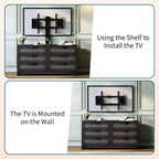 Meuble TV design moderne avec support pour téléviseurs de 32 à 85 pouces, commode en rotin à 6 tiroirs, rangement spacieux, console média