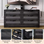 Meuble TV design moderne avec support pour téléviseurs de 32 à 85 pouces, commode en rotin à 6 tiroirs, rangement spacieux, console média