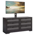 Modern Design TV Stand with Mount  6-Drawer Rattan Dresser for 32-85 TVs  Spacious Storage, Media Console Table
