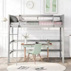 Lit mezzanine moderne en bois Luxystar, taille double, avec échelle inclinée