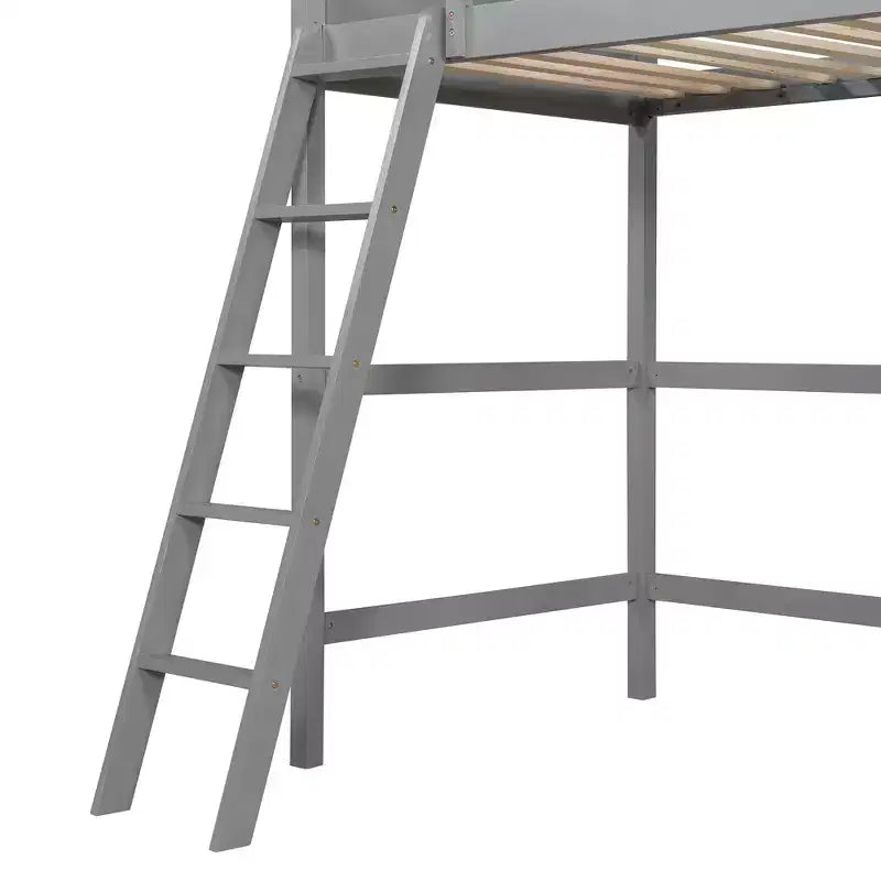 Lit mezzanine moderne en bois Luxystar, taille double, avec échelle inclinée
