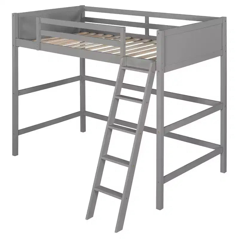 Lit mezzanine moderne en bois Luxystar, taille double, avec échelle inclinée
