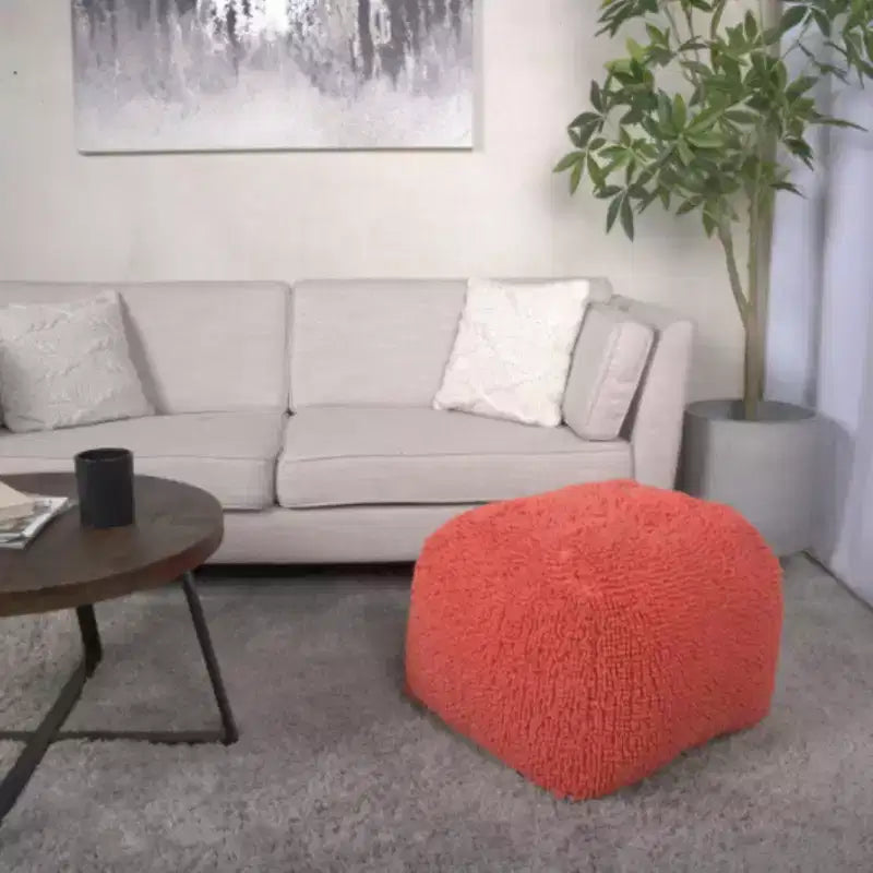 TUYOHW Modern Square Ottoman with Colorful Chenille Upholstered Spongy Pouf with Cozy Texture Plush Stepping Stool for Living Room, Bedroom
