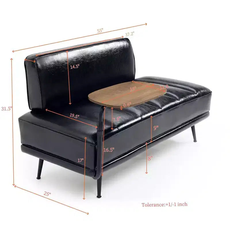 TUYOHW 55 Banc Ottomane Moderne avec Plateau Pivotant à 360° en PU, Banc de Bout de Lit Rembourré avec Dossier, Banc d'Entrée pour Salon, Chambre à Coucher