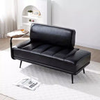 TUYOHW 55 Modern Bench Ottoman with Side 360Swivel Tray PU Upholstered End of Bed Bench with Backrest Entryway Bench for Living Room, Bedroom