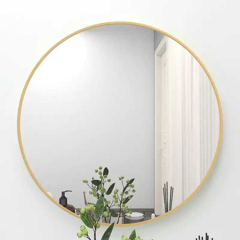 Miroir Rond Mural avec Cadre en Aluminium Brossé Grand Miroir Circulaire pour Mur, Miroir de Salle de Bain Circulaire - Panipeachy