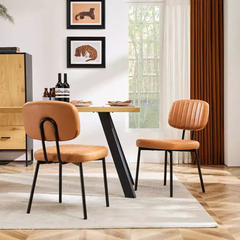 TUYOHW Lot de 2 chaises de salle à manger modernes du milieu du siècle, chaises de cuisine en cuir PU avec pieds en métal et patins réglables, chaises de salle à manger ergonomiques