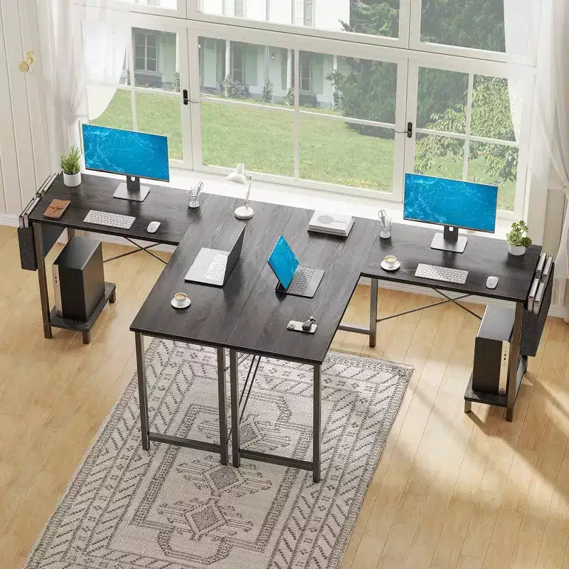 MAYEERTY Bureau d'angle en forme de L de 49 pouces, pour jeux, avec support d'unité centrale et sac latéral pour la maison, le bureau et le dortoir