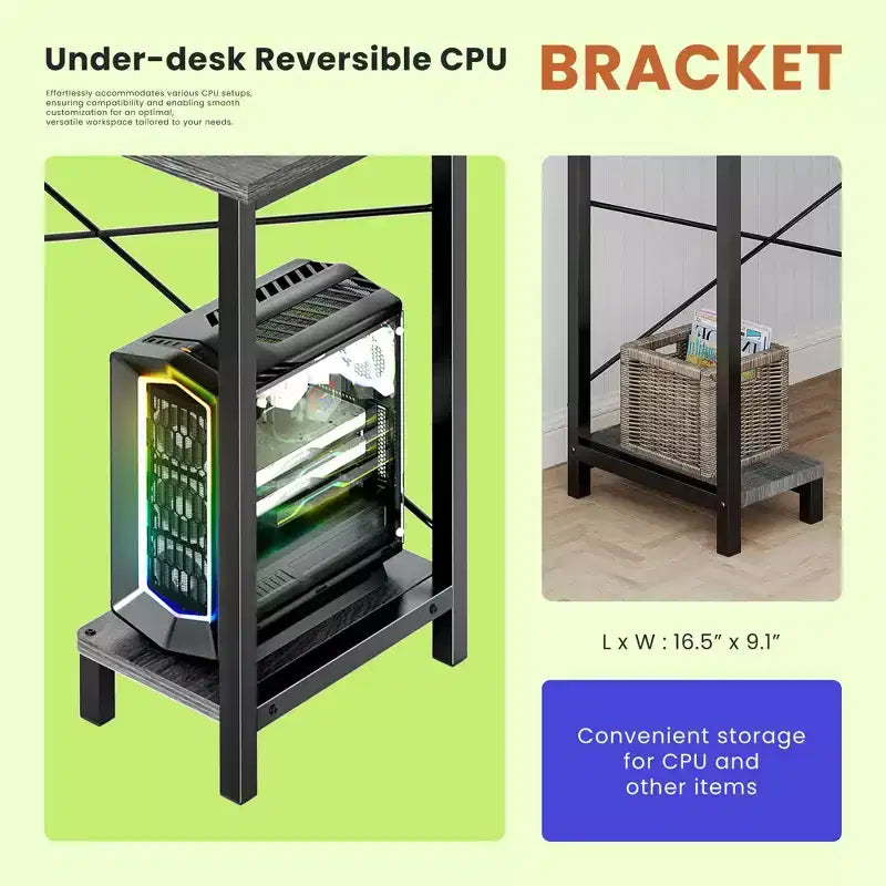 MAYEERTY Bureau d'angle en forme de L de 49 pouces, pour jeux, avec support d'unité centrale et sac latéral pour la maison, le bureau et le dortoir