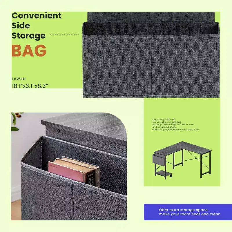 MAYEERTY Bureau d'angle en forme de L de 49 pouces, pour jeux, avec support d'unité centrale et sac latéral pour la maison, le bureau et le dortoir