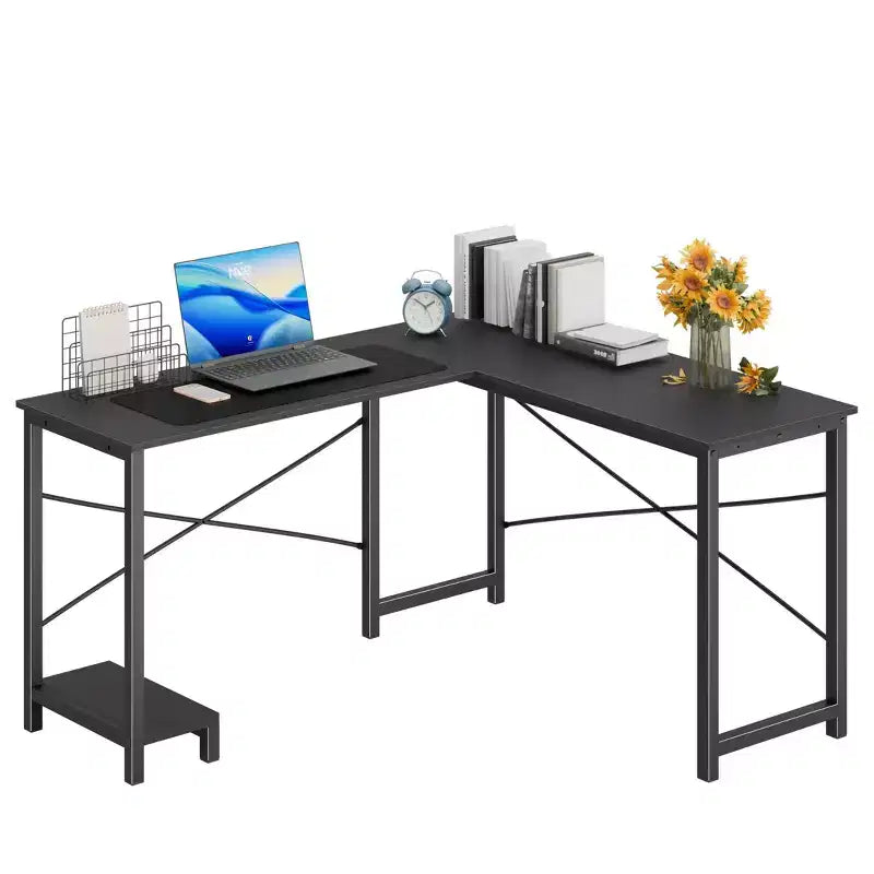MAYEERTY Bureau d'angle en forme de L de 49 pouces, pour jeux, avec support d'unité centrale et sac latéral pour la maison, le bureau et le dortoir