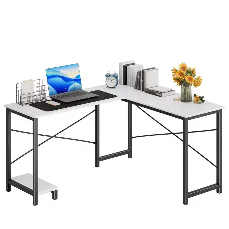 MAYEERTY Bureau d'angle en forme de L de 49 pouces, pour jeux, avec support d'unité centrale et sac latéral pour la maison, le bureau et le dortoir