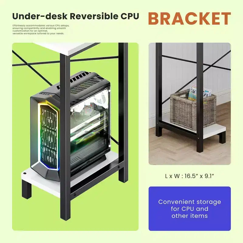 MAYEERTY Bureau d'angle en forme de L de 49 pouces, pour jeux, avec support d'unité centrale et sac latéral pour la maison, le bureau et le dortoir