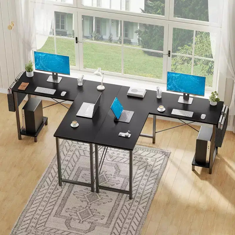 MAYEERTY Bureau d'angle en forme de L de 49 pouces, pour jeux, avec support d'unité centrale et sac latéral pour la maison, le bureau et le dortoir