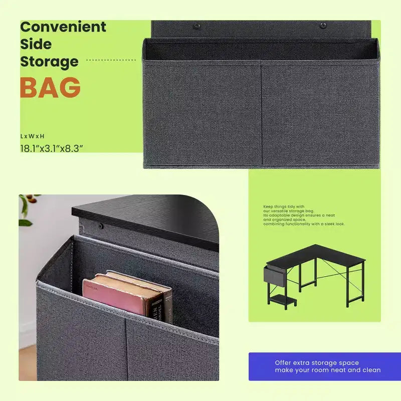 MAYEERTY Bureau d'angle en forme de L de 49 pouces, pour jeux, avec support d'unité centrale et sac latéral pour la maison, le bureau et le dortoir