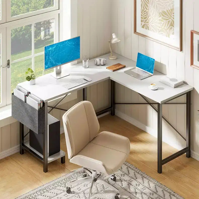 MAYEERTY Bureau d'angle en forme de L de 49 pouces, pour jeux, avec support d'unité centrale et sac latéral pour la maison, le bureau et le dortoir
