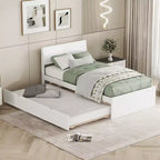 Lit plateforme double en bois massif avec lit gigogne et tête de lit, support à lattes en bois, pas besoin de sommier tapissier, assemblage facile, pour dortoir, chambre à coucher.