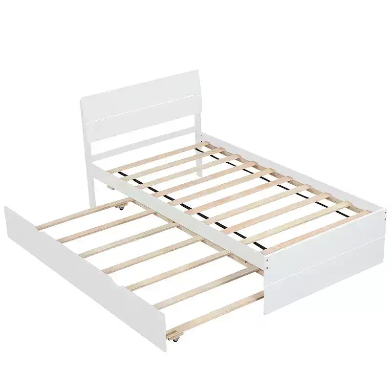 Lit plateforme double en bois massif avec lit gigogne et tête de lit, support à lattes en bois, pas besoin de sommier tapissier, assemblage facile, pour dortoir, chambre à coucher.