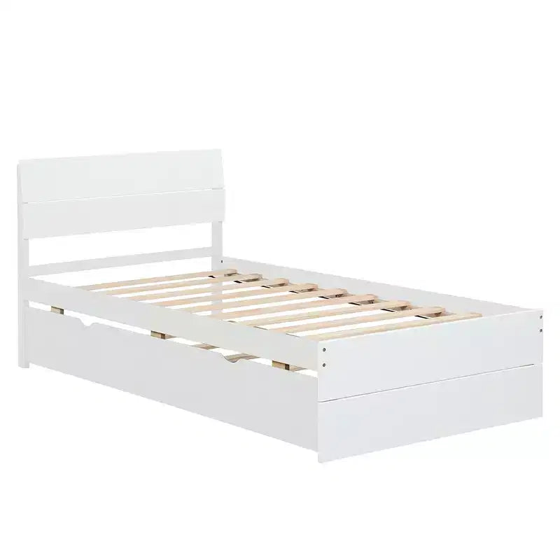Lit plateforme double en bois massif avec lit gigogne et tête de lit, support à lattes en bois, pas besoin de sommier tapissier, assemblage facile, pour dortoir, chambre à coucher.