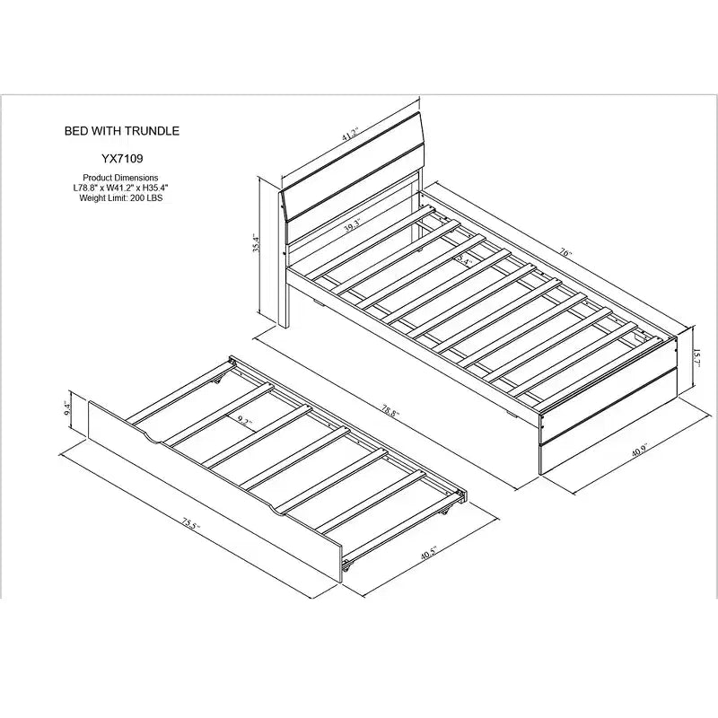Lit plateforme double en bois massif avec lit gigogne et tête de lit, support à lattes en bois, pas besoin de sommier tapissier, assemblage facile, pour dortoir, chambre à coucher.