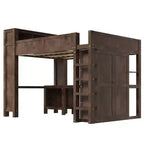 Lit mezzanine Queen Size avec armoire et bureau, lit mezzanine Queen en bois massif avec étagères de rangement et station de charge USB