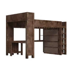 Lit mezzanine Queen Size avec armoire et bureau, lit mezzanine Queen en bois massif avec étagères de rangement et station de charge USB
