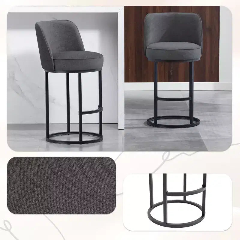 TUYOHW Lot de 2 tabourets de bar hauteur comptoir, tabourets modernes en forme de tonneau avec repose-pieds, tabourets de bar en lin doux pour îlot de cuisine et bar à domicile