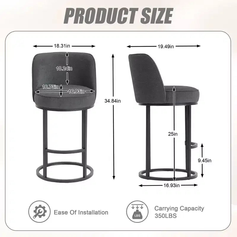 TUYOHW Lot de 2 tabourets de bar hauteur comptoir, tabourets modernes en forme de tonneau avec repose-pieds, tabourets de bar en lin doux pour îlot de cuisine et bar à domicile