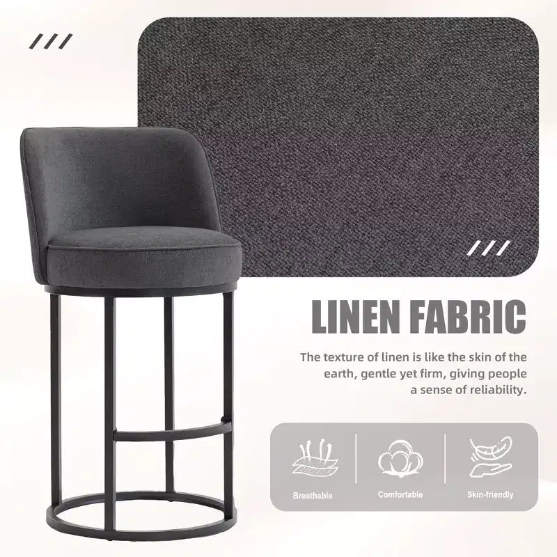 TUYOHW Lot de 2 tabourets de bar hauteur comptoir, tabourets modernes en forme de tonneau avec repose-pieds, tabourets de bar en lin doux pour îlot de cuisine et bar à domicile