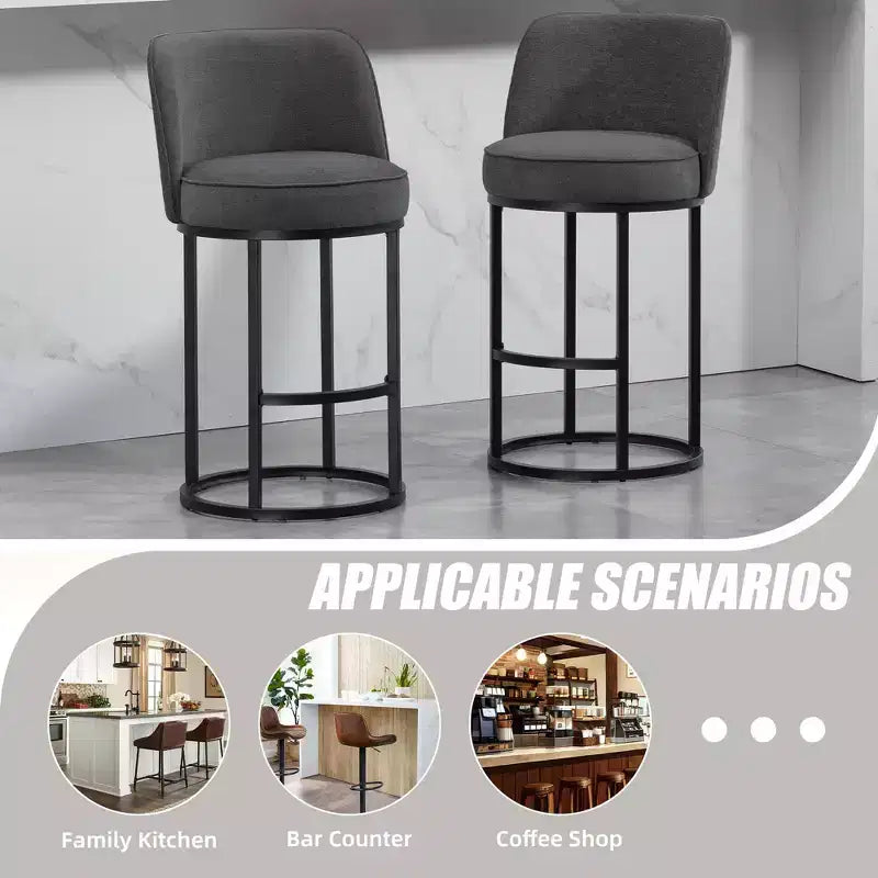 TUYOHW Lot de 2 tabourets de bar hauteur comptoir, tabourets modernes en forme de tonneau avec repose-pieds, tabourets de bar en lin doux pour îlot de cuisine et bar à domicile