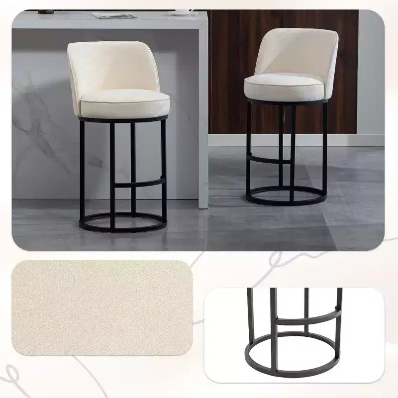TUYOHW Lot de 2 tabourets de bar hauteur comptoir, tabourets modernes en forme de tonneau avec repose-pieds, tabourets de bar en lin doux pour îlot de cuisine et bar à domicile