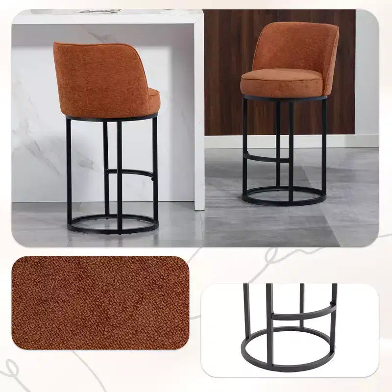 TUYOHW Lot de 2 tabourets de bar hauteur comptoir, tabourets modernes en forme de tonneau avec repose-pieds, tabourets de bar en lin doux pour îlot de cuisine et bar à domicile
