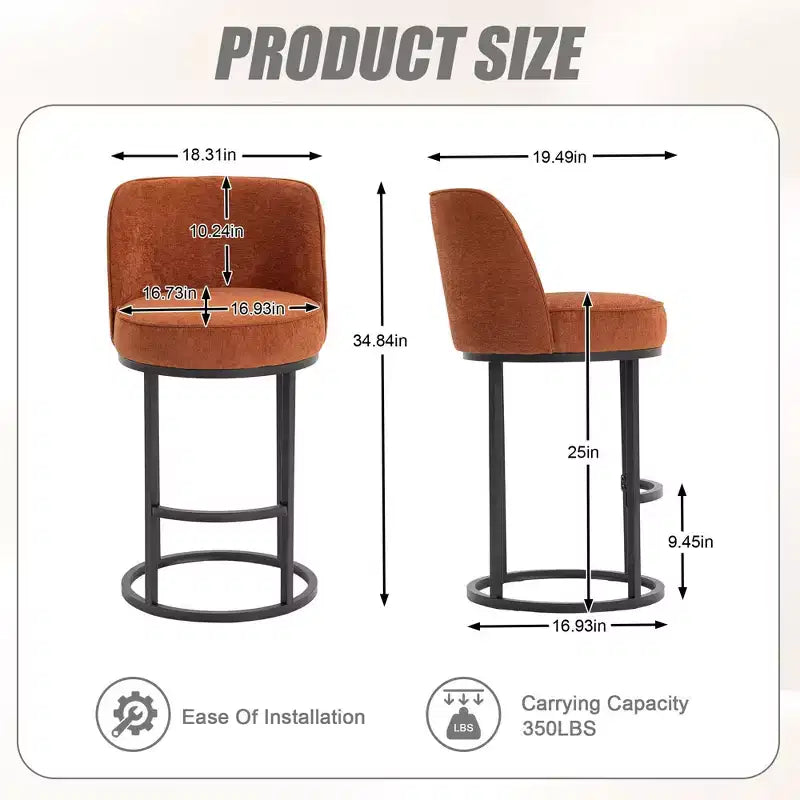TUYOHW Lot de 2 tabourets de bar hauteur comptoir, tabourets modernes en forme de tonneau avec repose-pieds, tabourets de bar en lin doux pour îlot de cuisine et bar à domicile